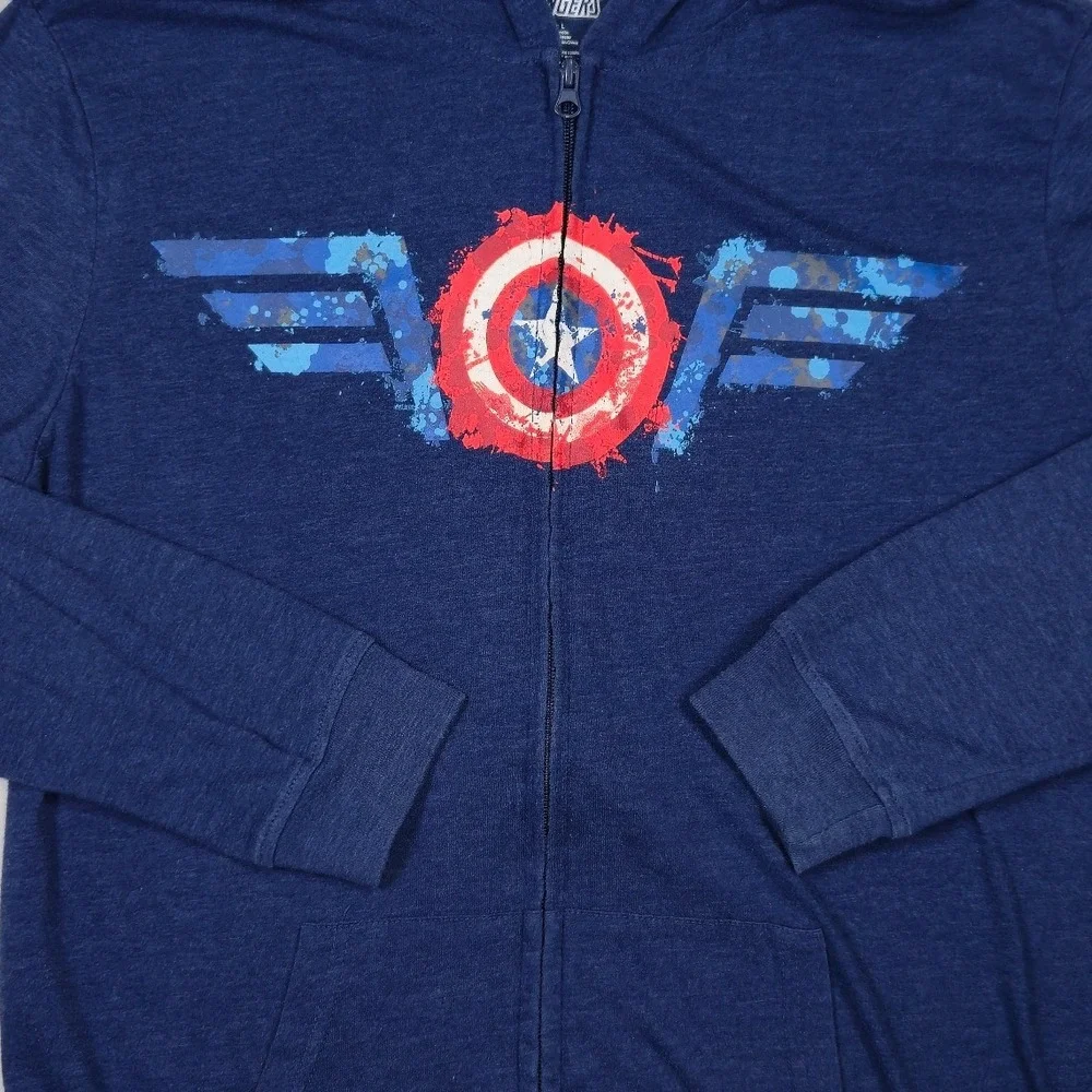 Marvel Avengers Captain America Blue Zip Hoodie Men's Large Lightweight - Picture 3 of 6